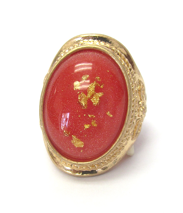 Gold flake puffy oval stone stretch ring