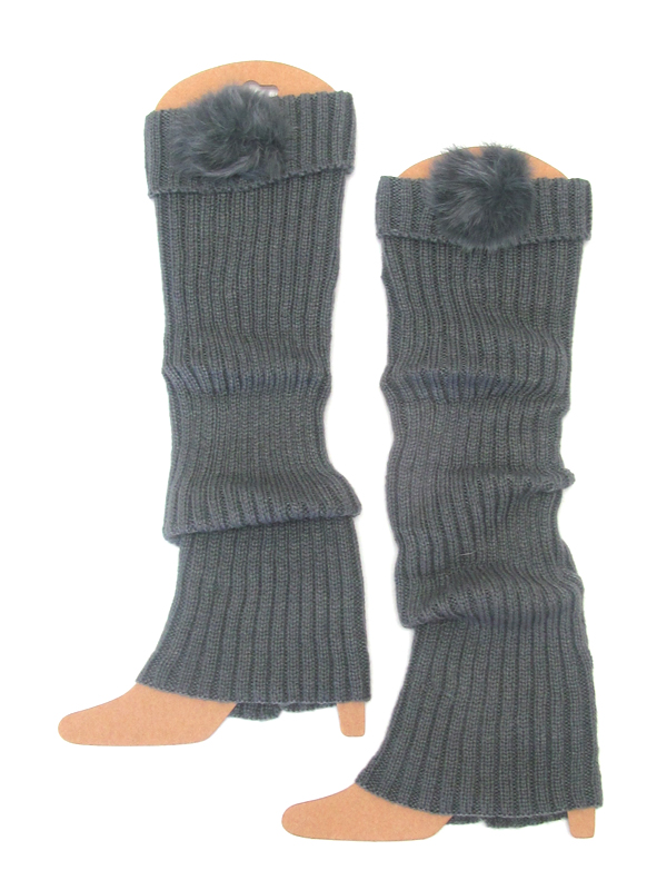 Fur ball accent long crochet leg warmer - boot cuffs
