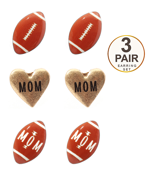 SPORT THEME 3 PAIR EARRING SET - FOOTBALL