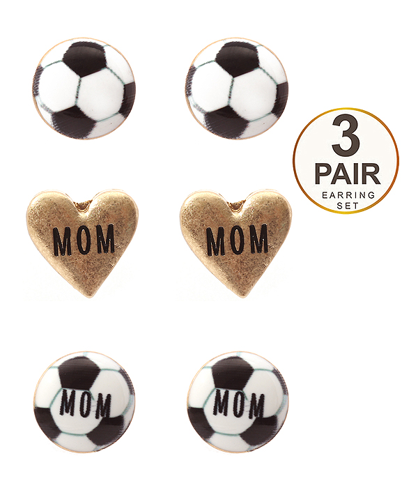 SPORT THEME 3 PAIR EARRING SET - SOCCER