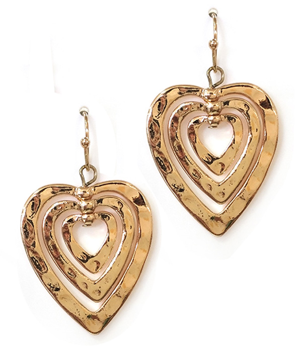 TRIPLE METAL HEART EARRING