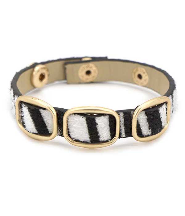Animal print leatherette belt button bracelet