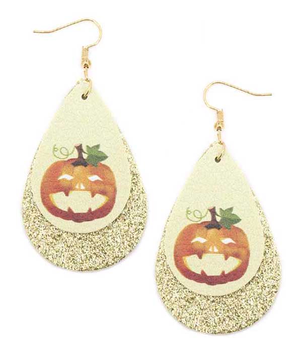 HALLOWEEN THEME TEARDROP EARRING - PUMPKIN