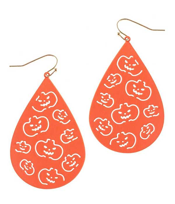 Halloween theme metal color coat teardrop earring - halloween pumpkin