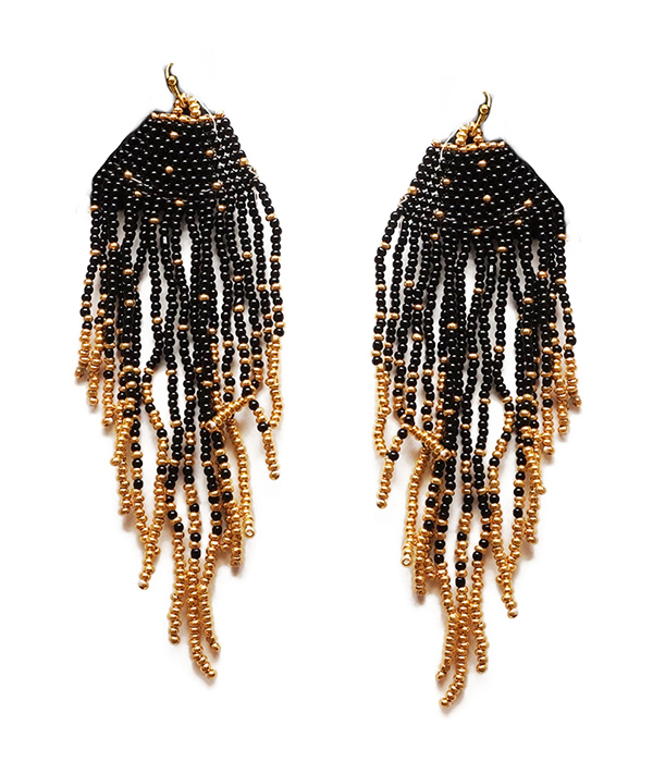 Handmade multi seedbead tassel drop earring