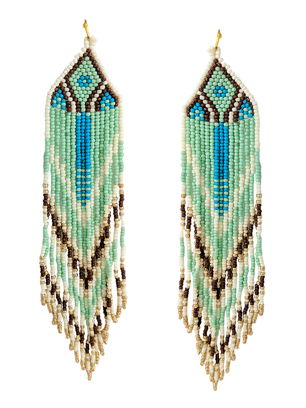 Handmade multi seedbead tassel drop earring