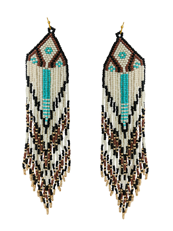 HANDMADE MULTI SEEDBEAD TASSEL DROP EARRING