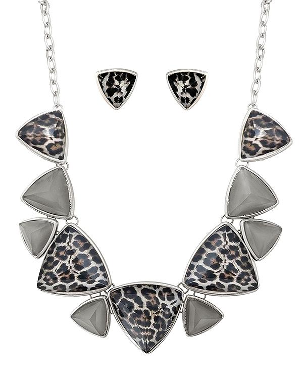 ANIMAL PRINT FACET STONE LINK NECKLACE SET