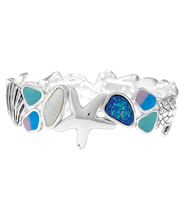 Sealife theme multi opal stretch bracelet - starfish turtle