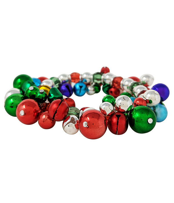 CHRISTMAS THEME MULTI BELL DANGLE STRETCH BRACELET