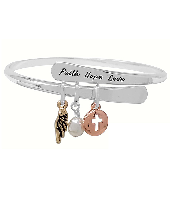 RELIFIOUS INSPIRATION CHARM DANGLE BRACELET - FAITH HOPE LOVE