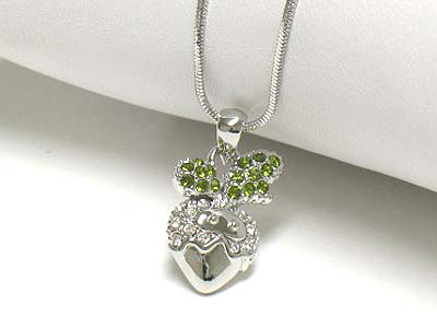Made in korea whitegold plating crystal stud strawberry pendant necklace