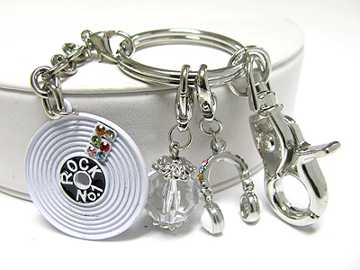 Crystal stud acryl music lp key chain charm