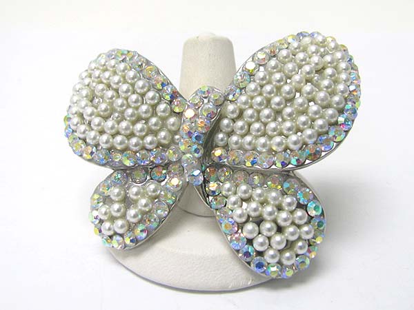 Crystal edge detal pearl deco butterfly stretch ring