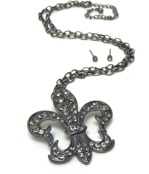 Stone flour de lis w/stones necklace set 