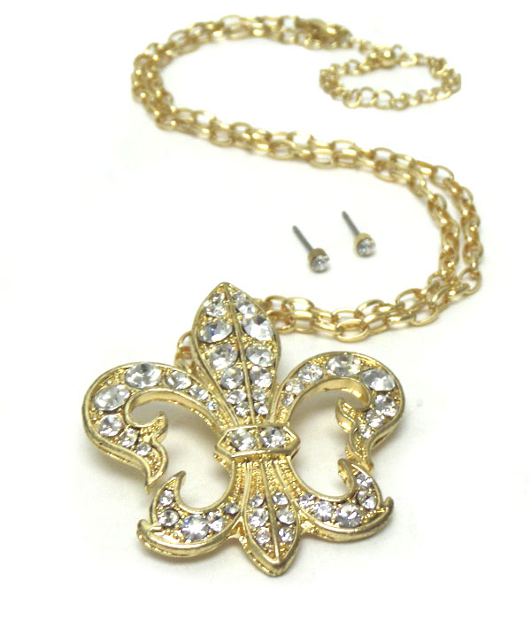 Stone flour de lis w/stones necklace set