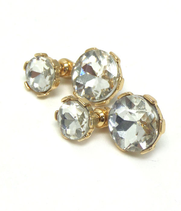 Double sided front and back dual round crystal stone earring earjacket