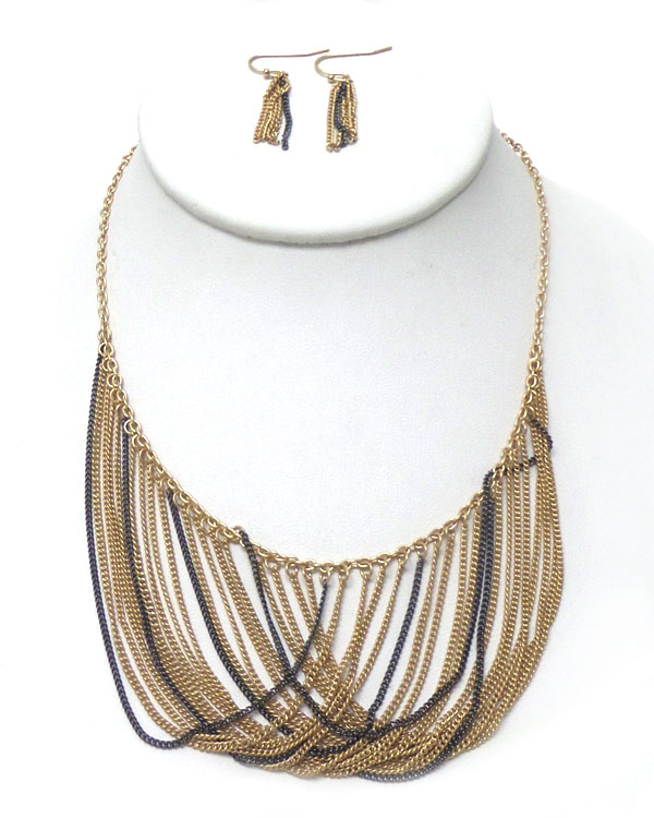 Multi fine chain mix drop necklace earring set