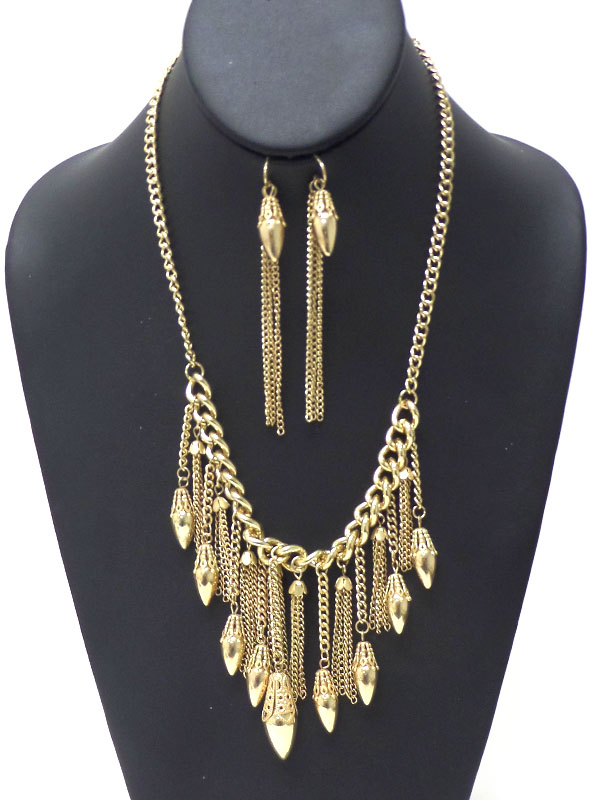 Aztec pattern multi metal charm drop necklace earring set -western