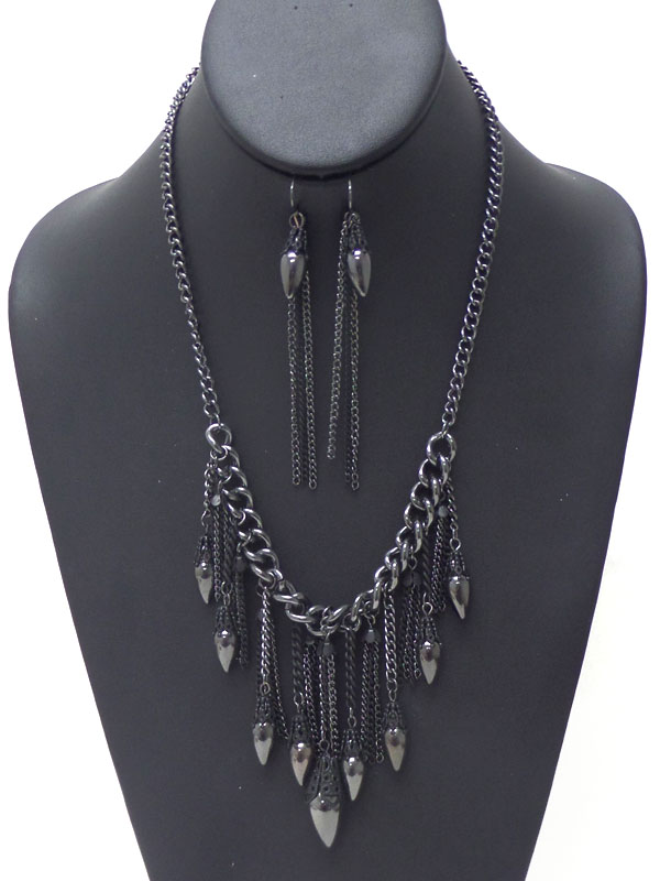 Aztec pattern multi metal charm drop necklace earring set -western