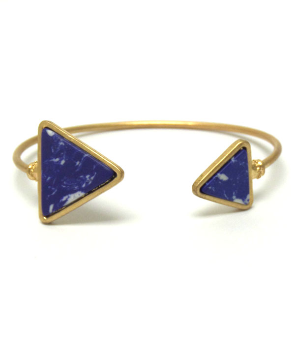 Triangular genuine stone open bangle bracelet