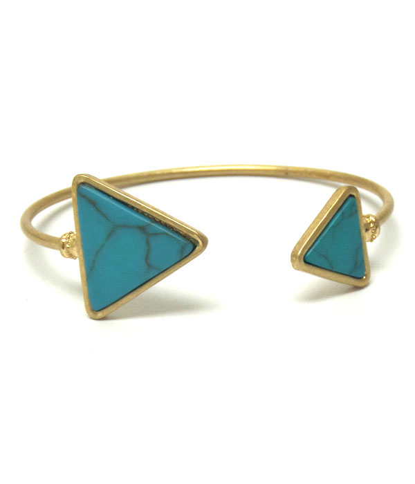 Triangular genuine stone open bangle bracelet
