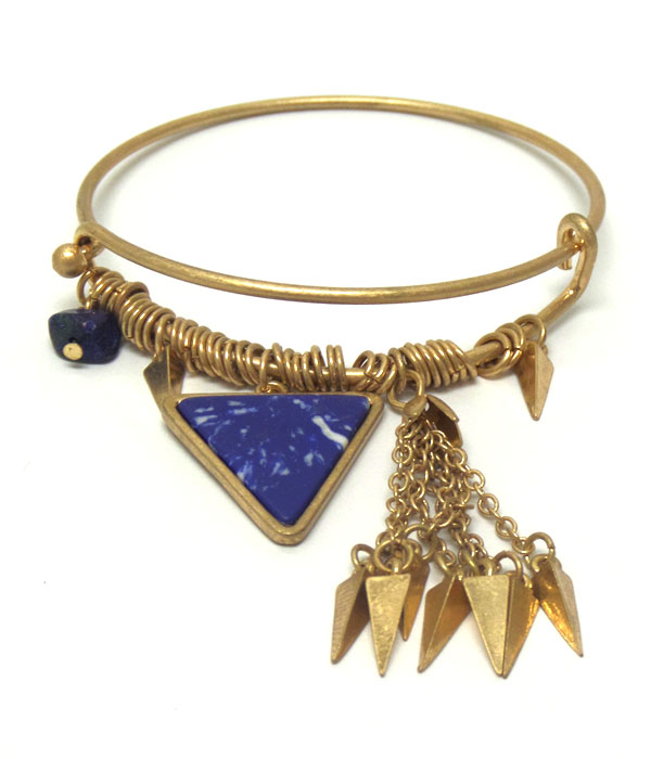 Triangular genuine stone and tassel charm hook bracelet