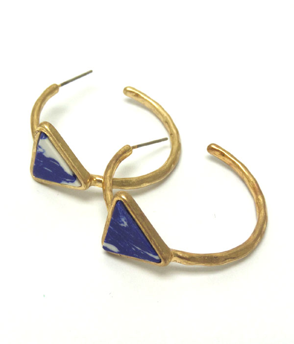 Triangular genuine stone hoop earring