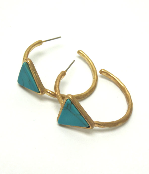 Triangular genuine stone hoop earring