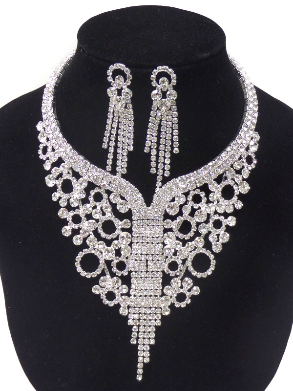 Multi line y shape and bubble rhinestone necklace set