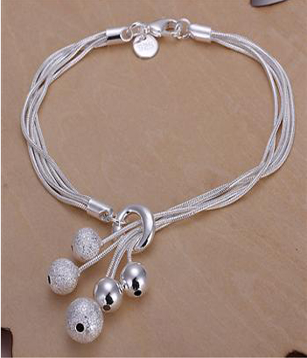 925 sterling silver plated multi chain and metal ball bracelet