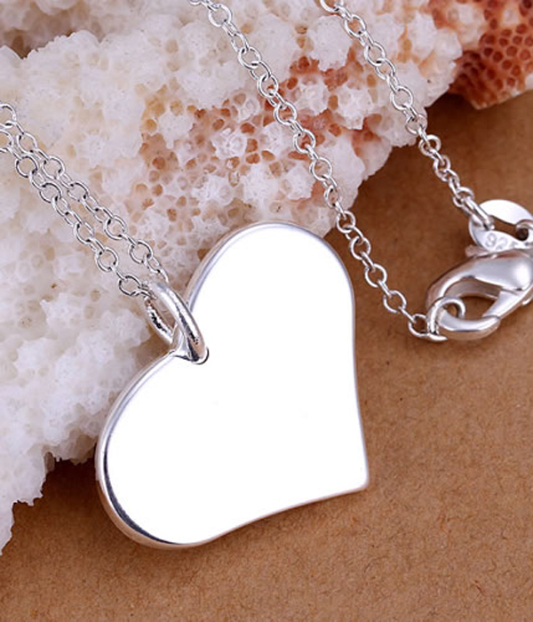 925 sterling silver plated heart pendant necklace -engravable