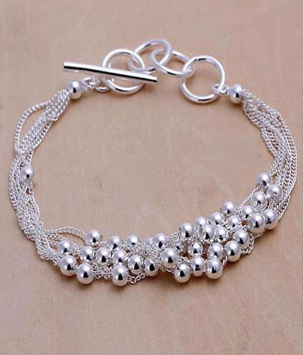 925 sterling silver plated multi metal bead and chain toggle bracelet