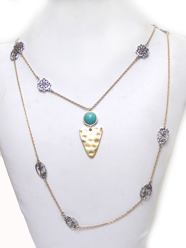 2 LAYER TURQUOISE STONE ARROW NECKLACE SET 