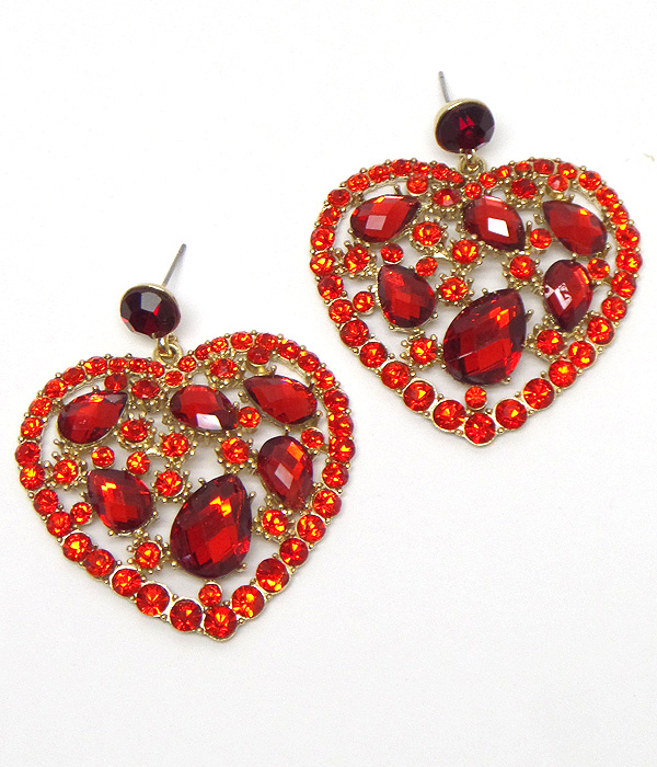 Heart multi crystals drop earrings 