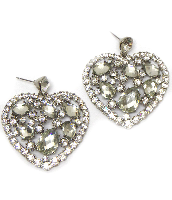 Heart multi crystals drop earrings 