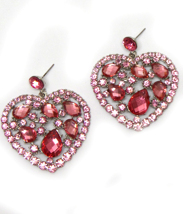 Heart multi crystals drop earrings