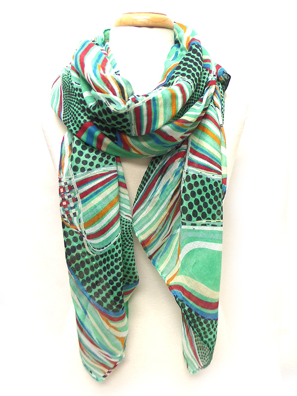 Line designs  and polk a dots pattern scarf