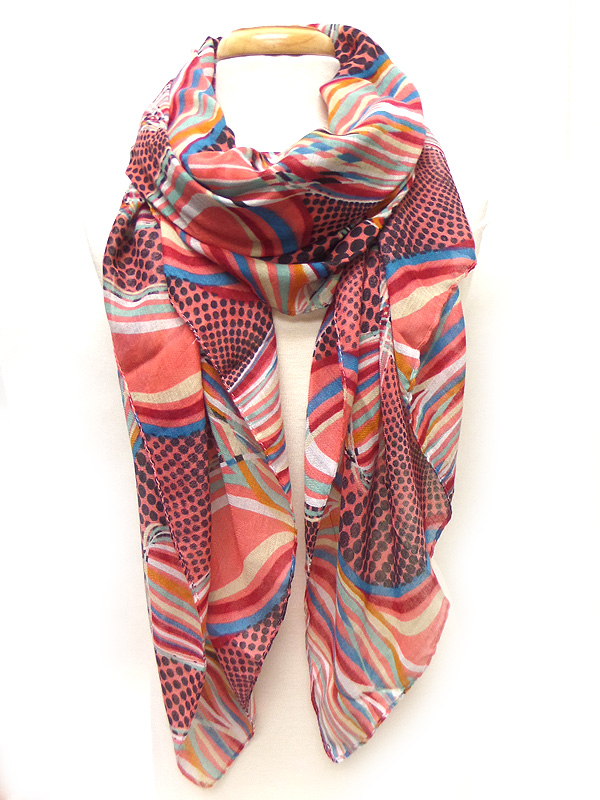Line designs  and polk a dots pattern scarf