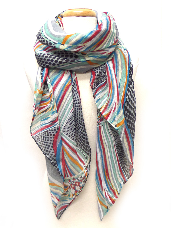 Line designs  and polk a dots pattern scarf
