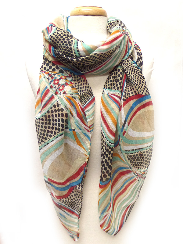 Line designs  and polk a dots pattern scarf