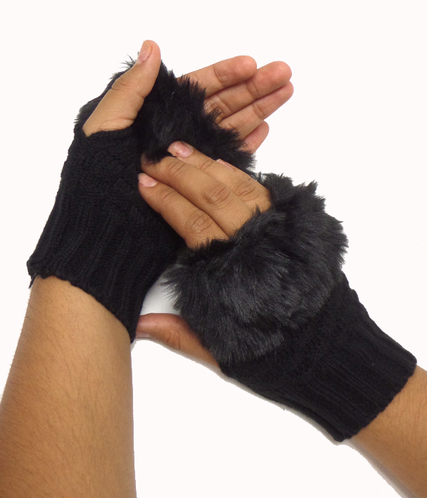 Fur top fingerless gloves or arm warmer set