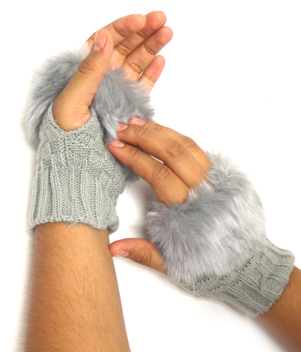Fur top fingerless gloves or arm warmer set