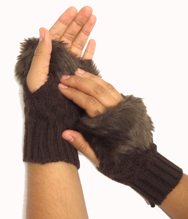 Fur top fingerless gloves or arm warmer set