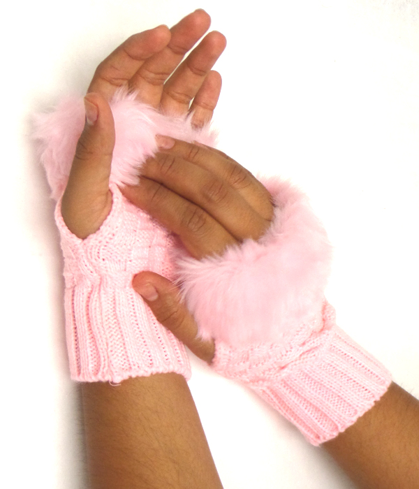Fur top fingerless gloves or arm warmer set