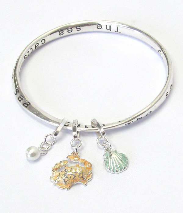 Sealife theme charm twist bangle bracelet - the sea call to me