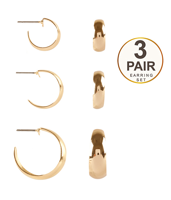 SIMPLE METAL 3 PAIR HOOP EARRING SET