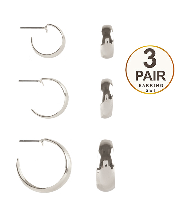 SIMPLE METAL 3 PAIR HOOP EARRING SET