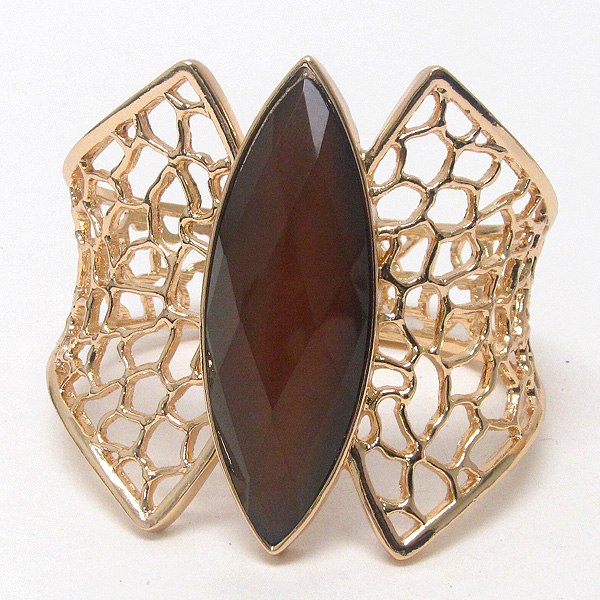 Facet glass and cut out texture metal hinge bangle