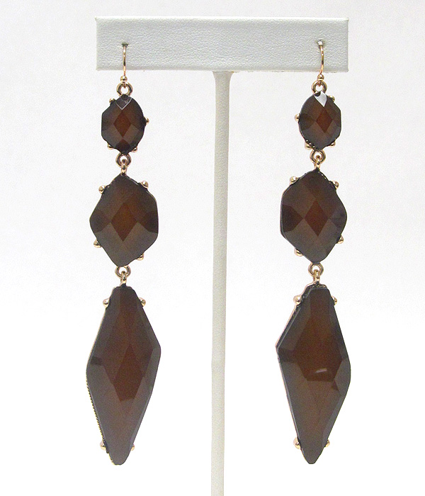 Triple level facet glass stone drop earring